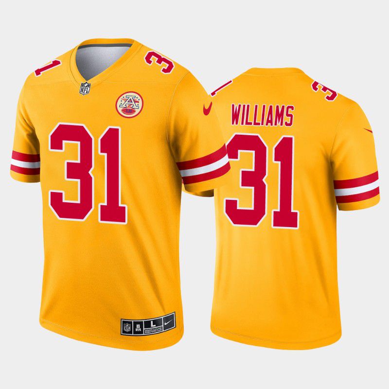 Men Kansas City Chiefs #31 Darrel Williams Nike Yellow Inverted Legend NFL Jersey
